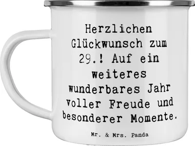 Produktbild von Mr. & Mrs. Panda Tasse Emaille Spruch 29. Geburtstag - Weiß - Geschenk, becher, wunderbares Jahr, Haferl, Pott, Meilenstein, besondere Geschenke, Happy Birthday, Teetasse