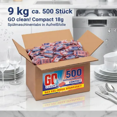 Produktbild von GO clean 9 kg ca. 500 Stück Compact 18g Spülmaschinentabs in Aufreißfolie