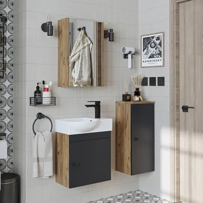 Produktbild von Roomart PUNTO Badmöbel-Set 4-teilig 46.5 cm breit,  Anthrazit-Eiche