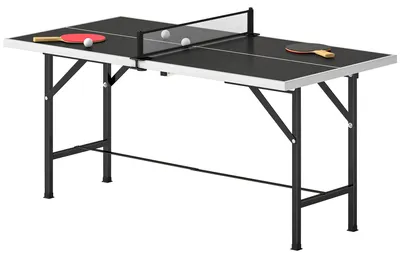 Produktbild von Mini-Klapptisch-Tischtennisplatte mit Netz, 2 Schl?gern und 3 B?llen fš¹r drinnen und drau?en, 152 x 76 x 70 cm, Schwarz