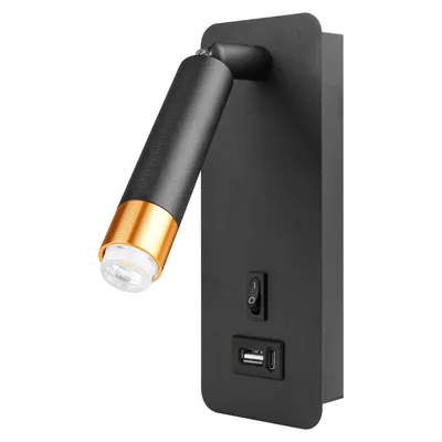 Produktbild von MasterLED Wandlampe - G9 - Schwarz Gold - mit USB A C - 350° drehbar - modern für Schlafzimmer und Büro