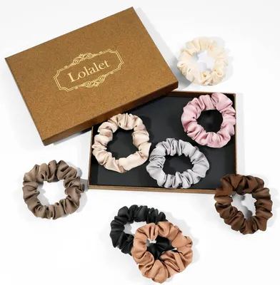 Produktbild von 8er Pack Seide Scrunchies für Damen in 8 Farben - Satin Haargummis