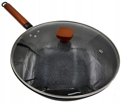 Zdjęcie produktu dla Patelnia Wok 33cm Stalowy Chiński Głęboki Z Przykrywką Do Dań Azjatyckich
