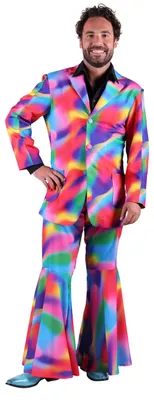 Produktbild von Neon Hippie Kostüm für Damen, taillierte Jacke mit Knopfleiste und Hose, Größe S