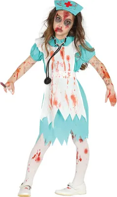 Produktbild von 50er Jahre Zombie Krankenschwester als Kinderkostüm für Halloween Größe: L / 7-9 Jahre