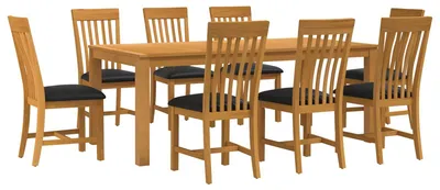 Image de Ensemble de salle à manger vidaXL, 9 pièces, noir, bois massif chêne