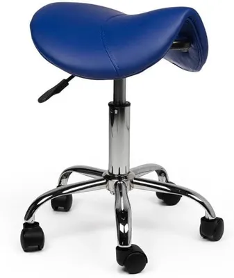 Immagine prodotto di Sgabello ergonomico, altezza regolabile da 40 a 57 cm, colore blu, sedia girevole con rotelle per ufficio