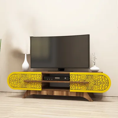 Produktbild von Skye Decor, Defne - WalnutYellow, TV-Einheit, Nussbaum, 100 % MELAMINBESCHICHTETE SPANPLATTEN, 145 x 37 x 37 cm