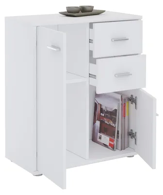 Produktbild von Kommode LOCARNO Highboard Bürokommode mit 2 Schubladen und 2 Türen in weiß