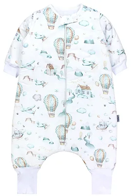 Produktbild von TupTam Baby Schlafsack mit Beinen und Ärmeln  e Materialien, Winterschlafsack 2,5 TOG Unisex, Farbe: Heißluftballons Flugzeuge Mintgrün, Größe: 80-86