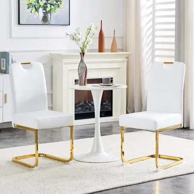 Produktbild von Set von 2 weißen verdickten Essstühlen mit eingebauten Frühjahrspaketen und ergonomischem Design - perfekt Kombination aus Komfort und Eleganz White