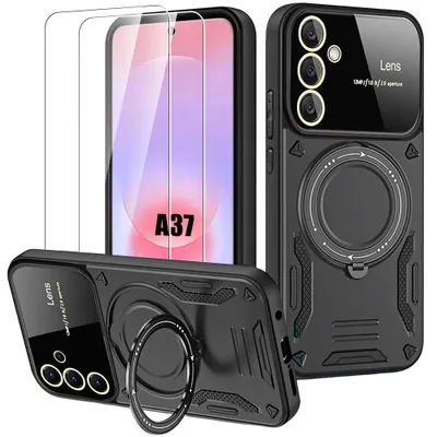 Image de Coque + 2 Verres Trempés pour Samsung Galaxy A37 5G, avec Cercle Magnétique Protection Caméra -Noir