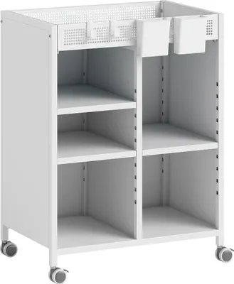 Produktbild von BücherregalaufRollen,4-stufig,verstellbareRegalböden&HängekörbefürHomeOfficeundWohnzimmer,Weiß