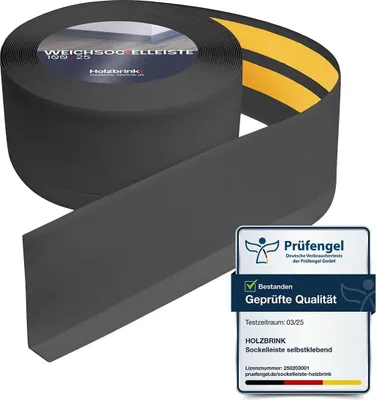 Produktbild von HOLZBRINK Weichsockelleiste selbstklebend PVC 100x25mm, 10 m | Wandleiste selbstklebend für Küche, Garage, Flur | Wandabschlussleiste PVC | Farbe: Graphitgrau