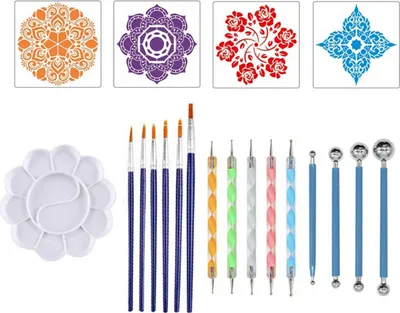 Obrázok produktu pre 20-dielna sada mandala bodkovacie nástroje DIY maľba šablóny biros paleta štetce na plátno skaly farbenie kreslenie remeselnícke umelecké potreby