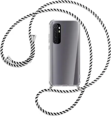 Produktbild von Handykette Backcover-Schutzhülle mit Band (Metall silberfarben) für Xiaomi Mi Note 10 Lite - schwarz/weiß gestreift