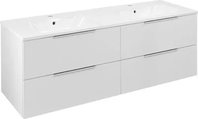 Produktbild von Sapho CIRASA Waschbeckenunterschrank mit Doppelwaschbecken 141x54x46cm, Weiß Glanz