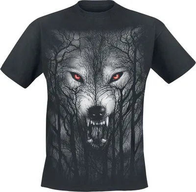 Produktbild von Spiral T-Shirt Herren Forest Wolf schwarz Gothic, Rockwear 100% Baumwolle XXL