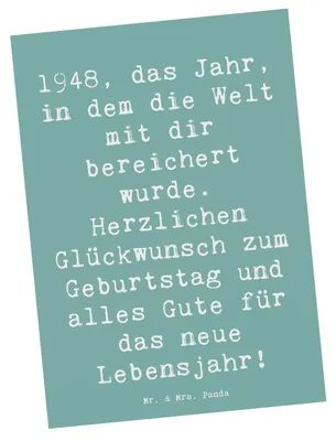 Produktbild von Mr. & Mrs. Panda Postkarte Spruch 1948 Geburtstag - Meeresbrise - Geschenk, Jahrgang, Fotokarte, Grußkarte, einzelkarte, besondere Botschaft, Glückwunsch, Postkarten