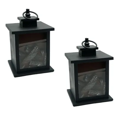 Immagine prodotto di Set da 2 lanterne decorative a LED, effetto fiamma, per camino, ideali come elemento decorativo, lanterna per camino, lanterna da tavolo, lampada per camino, lampada a fiamma, elemento decorativo per camino, lampada da tavolo