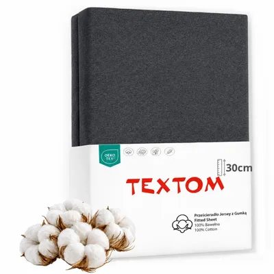 Produktbild von TEXTOM Jersey Spannbettlaken 100% Baumwolle 90x200 cm Anthrazit für Matratzen bis 30 cm Steghöhe