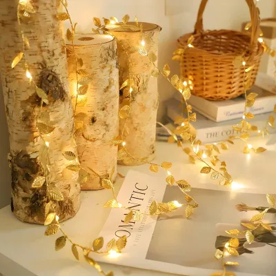 2M Gold-Efeu-Lichterkette, batteriebetrieben, warmweiß