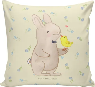 Produktbild von Mr. & Mrs. Panda kissen bedruckt Hase Küken - Blumig - Geschenk, Kuschel, Dekokissen 40x40, Lounge, Ostern, Deko