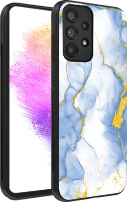 Produktbild von Smartphonica Handytasche passend für Samsung Galaxy A73 5G mit Hellblau Gold Marmor Print - TPU Backcover Case Hellblau Gold Marmor Design