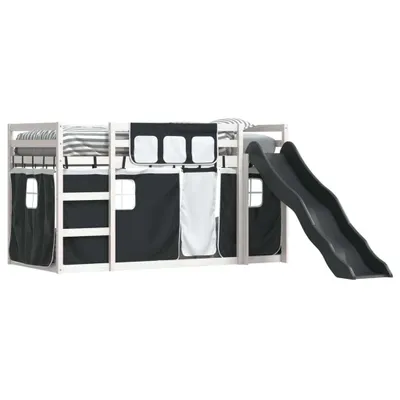 Produktbild von Möbel Etagenbett mit Rutsche und Gardinen Weiß und Schwarz 90x190 cm - Polsterbett 3284128