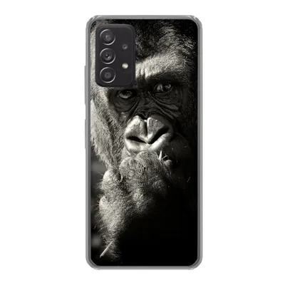 Produktbild von MuchoWow® Handyhülle Schutzhülle Hülle für Samsung galaxy a73 Gorilla auf schwarzem Hintergrund in Schwarz und Weiß Silikon Softcase Handy Hülle - Handyhülle