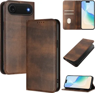 Produktbild von Handyhülle für iPhone Air, Vintage Leder RFID Schutz Kartenfach Standfunktion Magnetische Klapphülle Braun