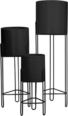 Produktbild von Moderne Innen- und Außenpflanzkübel-Sets - Hohle Pflanzkübel für Zimmerpflanzen - 29, 18 und 12 Zoll - Blumenschalen für Wohnzimmer, Küche, Büro, Garten und Balkon