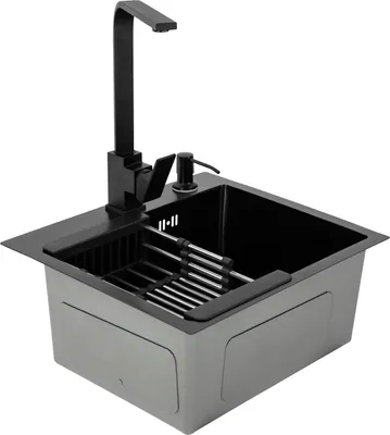 Produktbild von 10 dílná sada kuchyňských dřezů z nerezové oceli 40 * 45 cm dřezová mísa 360° otočná kuchyňská baterie s odtokem a dávkovačem mýdla odtoková souprava černá