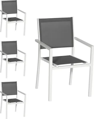 Produktbild von 4er Set Stühle aus weißem Aluminium - graues Textilene