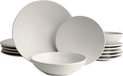 Produktbild von ECHTWERK 12-teiliges Vintage Tafelservice, "Blanka" Nature-Design, für 4 Personen, Stilvolles Geschirrset mit Struktur aus Steingut, Creme