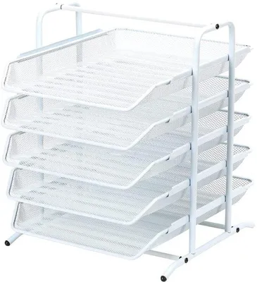 Image de Organisateur de bureau Unyqoos® format A4 – 5 compartiments, métal (revêtement par poudre), 29,5 x 35,5 x 37,5 cm, pour documents et magazines