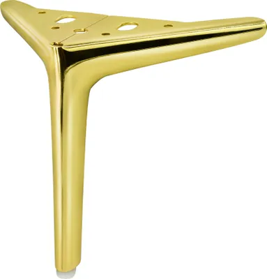 A single gold-colored furniture leg with a triangular mounting plate.