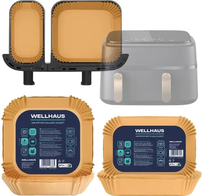 Immagine prodotto di WELLHAUS Inserti per friggitrice quadrati 20x20 cm 100 pezzi + rettangolari 19,5x13 cm 100 pezzi