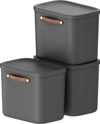 Produktbild von Rotho Aufbewahrungsbox 3er-Set 25L Maloja - Kunststoffbox 40 x 23,5 x 34 cm - Box mit Deckel - Stapelbox sicher verschließbar - Plastikbox