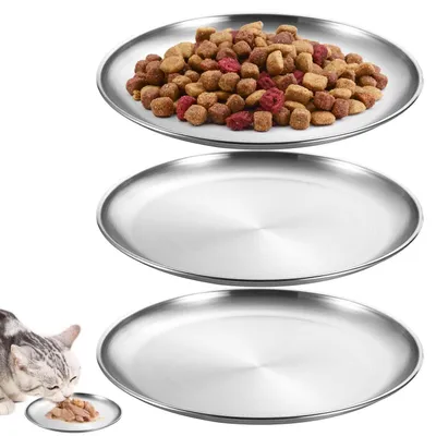 Image de 3 plats pour chats, en acier inoxydable, de 14 cm de diamètre
