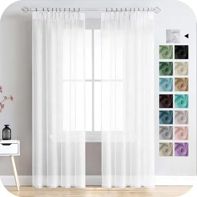 Produktbild von Unyqoos® Voile-Gardinen 2er-Set Weiß 140 x 225 cm, halbtransparent, 100% Polyester (Leinenoptik), Faltenband, Schlaufen & Stangendurchzug
