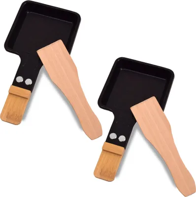 Produktbild von Syntrox Germany Raclette Pfännchen viereckig Bambus 2er Set mit Schaber