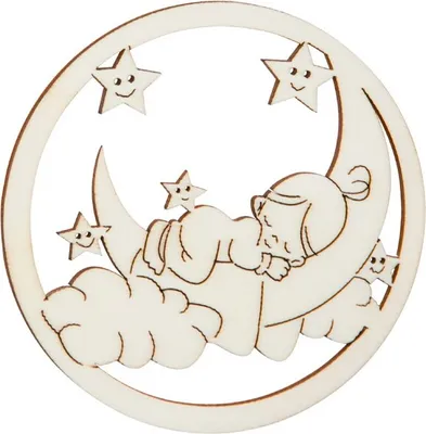 Produktbild von Fensterbild: Kind auf Mond schlafend mit Wolken und Sternen, rund gefasst