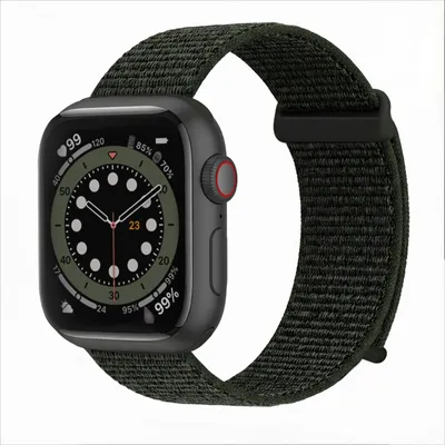 Produktbild von Smartwatch Armband für Apple Watch SE 3 44mm Nylon Textil Band Ersatzband Wechselband Klettverschluss flexibel atmungsaktiv Grün Oliv
