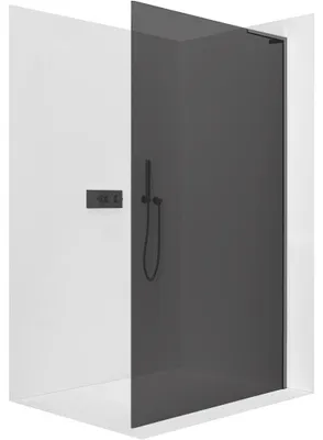 Produktbild von CERANO - Duschabtrennung Walk-in Onyx L, rechte Stütze - 10 mm - Schwarz matt, Glasfarbe: Anthrazit - 100x200 cm