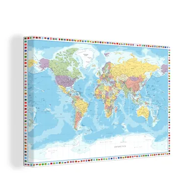 Produktbild von OneMillionCanvasses® - Leinwandbilder - 150x100 cm, Weltkarte - Flagge - Politik, Wandbilder Kunstdruck Wanddekoration
