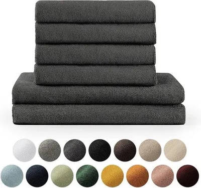 Produktbild von Famanu Handtuchset 2 Badetücher 70x140 + 4 Handtücher 50x100 - weich und saugfähig, 100% Baumwolle,  100 , anthrazit