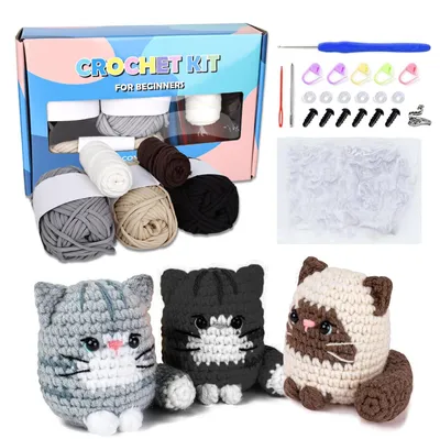 Häkelset für Anfänger – Katzen-Tier-Set mit Garn, Nadeln & Video