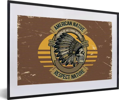 Produktbild von MuchoWow® MuchoWow® Gerahmtes Poster Mannshöhle - Indianerformschnitt - Schädel - Vintage 60x40 cm - Poster mit zchwarzem Bilderrahmen - Schlafzimmer - Plakat in Rahmen - Drucken