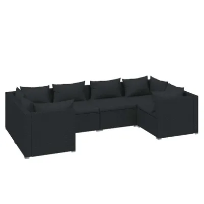 Produktbild von vidaXL 6-tlg. Garten-Lounge-Set mit Kissen Poly Rattan Schwarz
